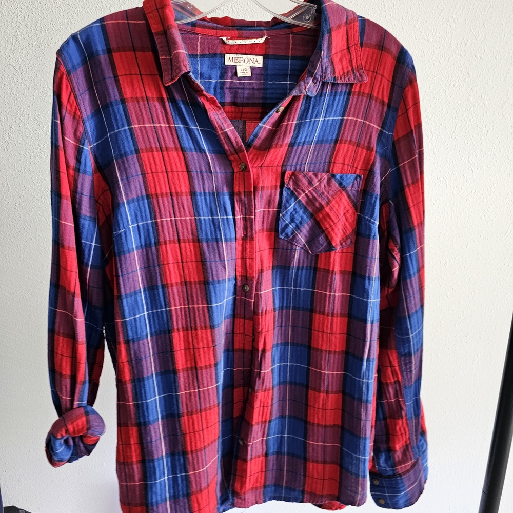 Merona Red and Blue Plaid Shirt